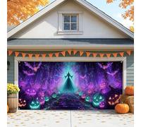 Copertura per porta del garage a forma di zucca mistica, grande decorazione per Halloween, decorazione per feste all'aperto e al coperto, esposizione stagionale autunnale, 390 x 180 cm
