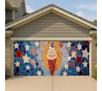 Copertura per porta del garage a mosaico patriottico a forma di gelato, grande decorazione per il giorno dell'indipendenza, decorazione estiva per feste all'aperto, 390 x 180