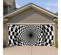 Copertura per porta del garage a spirale nera e bianca, motivo moderno con illusione ottica per interni ed esterni, perfetta per Halloween e uso tutto l'anno, 400 x 180 cm