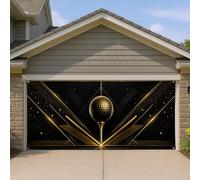 Copertura per porta del garage a tema golf, elegante decorazione sportiva nera e oro, perfetta per eventi interni ed esterni, celebrazione tutto l'anno 400 x 180 cm