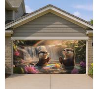 Copertura per porta del garage a tema lontra, divertente decorazione per esterni in stile cartone animato, 2,1 x 4,9 m, arte ad acquerello per cortile, decorazione estiva e primaverile da giardino 400