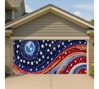 Copertura per porta del garage astratta con notte stellata, bandiera per esterni a tema blu USA, grande decorazione per celebrazione del giorno dell'indipendenza, 390 x 180 cm