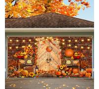 Copertura per porta del garage autunnale 2,1 x 4,9 m Giorno del Ringraziamento Copertura della porta del garage autunnale Raccolto di zucca Fiore di mattoni rossi in legno fienile sfondo autunno festa