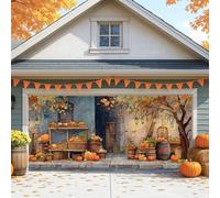 Copertura per porta del garage autunnale rustico, decorazioni per la raccolta della zucca arancione, decorazione per interni ed esterni, 390 x 180 cm