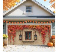 Copertura per porta del garage autunnale rustico, lanterna vintage rossa e foglie, grande decorazione per la porta del garage, decorazione per interni ed esterni per la casa, 400 x 180 cm