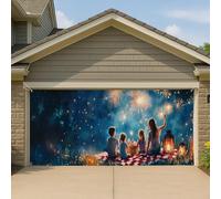 Copertura per porta del garage, celebrazione dei fuochi d'artificio, cielo notturno riunione di famiglia, grande striscione per esterni, 390 x 180 cm