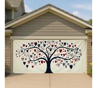 Copertura per porta del garage con albero a forma di cuore, rosso e nero, decorazione contemporanea per striscioni d'amore, decorazione primaverile per feste all'aperto, 390 x 180 cm