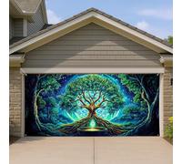 Copertura per porta del garage con albero mistico, grande decorazione per cortile fantasy natura, decorazione per feste all'aperto per autunno e Halloween, 400 x 180 cm