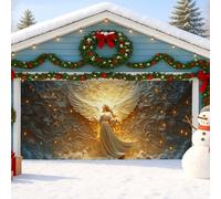 Copertura per porta del garage con ali d'angelo, elegante decorazione invernale con morbida e luminosa, decorazioni per interni ed esterni, per Natale e stagione invernale, 400 x 180 cm
