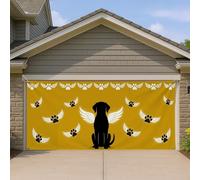 Copertura per porta del garage con ali di cane giallo, stampa di zampe nere e design con ali d'angelo, decorazione per esterni a tema animale per tutte le stagioni, ideale per la decorazione della