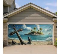 Copertura per porta del garage con ancora tropicale, paradiso oceanico estivo, decorazione per porte del garage, decorazione per feste all'aperto in spiaggia e mare, 390 x 180 cm