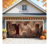 Copertura per porta del garage con angelo rosso con cappuccio, arte gotica spettrale, grande decorazione per porte del garage, decorazione per interni ed esterni per feste di Halloween, 400 x 180 cm