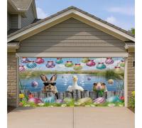 Copertura per porta del garage con animali pasquali, anatra e porcellini d'India, decorazioni per esterni, decorazione per feste primaverili, 390 x 180 cm
