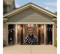 Copertura per porta del garage con animali stellati patriottici, grande festa dell'indipendenza leopardo, decorazione estiva per feste all'aperto, 390 x 180 cm