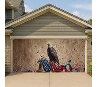 Copertura per porta del garage con aquila americana patriottica, maestosa campana vintage della libertà grande decorazioni per garage, decorazione per esterni per il giorno dell'indipendenza, 390 x
