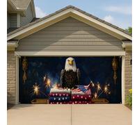 Copertura per porta del garage con aquila calva patriottica, decorazioni a stella rossa e blu, grande decorazione per garage, decorazione per il giorno dell'indipendenza, 390 x 180 cm