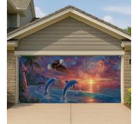 Copertura per porta del garage con aquila delfina, stile vintage, estiva, spiaggia, grande, decorazione per garage, 390 x 180 cm