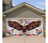 Copertura per porta del garage con aquila patriottica, design audace Americana con fuochi d'artificio e campane, decorazioni natalizie per esterni per il giorno dell'indipendenza e le celebrazioni