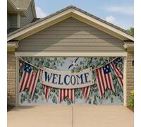 Copertura per porta del garage con aquila patriottica di benvenuto, grande striscione a foglia americana, decorazione per la casa all'aperto per l'estate, decorazione per feste del 4 luglio, 390 x 180