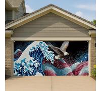 Copertura per porta del garage con aquila patriottica e onda, grandi decorazioni per esterni, sfondo classico in stile americano libertà, per celebrazioni stagionali invernali, 400 x 180 cm