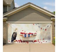 Copertura per porta del garage con aquila patriottica e rosa, stile vintage americano, grande striscione per garage, decorazione per tutte le stagioni per il giorno dell'indipendenza, 390 x 180 cm