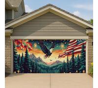 Copertura per porta del garage con aquila patriottica, grande decorazione per esterni con montagne e foreste, decorazione per tutte le stagioni e festività nazionali, 390 x 180 cm