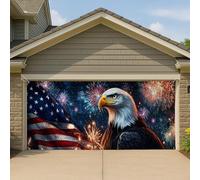 Copertura per porta del garage con aquila patriottica, grande striscione americano, decorazione estiva per esterni per il giorno dell'indipendenza, 390 x 180 cm
