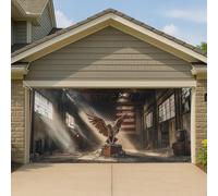 Copertura per porta del garage con aquila patriottica vintage, marrone rustico industriale grande decorazione per garage, decorazione estiva per interni ed esterni, decorazione per il giorno
