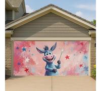 Copertura per porta del garage con asino colorato stravagante, grande decorazione artistica per festeggiamenti in stile cartone animato, sfondo divertente per feste all'aperto, 390 x 180 cm