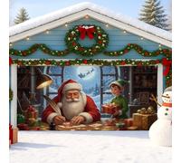 Copertura per porta del garage con Babbo Natale e fata, decorazioni colorate per le vacanze, decorazione per feste di Natale all'aperto, accenti stagionali invernali per la casa, 390 x 180 cm