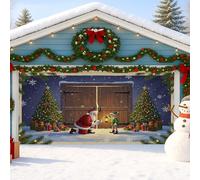 Copertura per porta del garage con Babbo Natale e fata, decorazioni natalizie per il paese delle meraviglie invernale, scena colorata per interni ed esterni, 390 x 180 cm