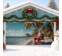 Copertura per porta del garage con Babbo Natale tropicale, scena vintage sulla spiaggia, grande decorazione per porte del garage, decorazione per feste di Natale per interni ed esterni, 390 x 180 cm