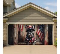 Copertura per porta del garage con bandiera patriottica francese, grande decorazione vintage rustica con animali, decorazione natalizia per il giorno dell'indipendenza estiva all'aperto, 390 x 180 cm
