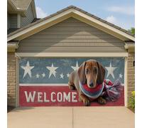 Copertura per porta del garage con bassotto patriottico, grande striscione rustico di benvenuto per animali domestici, decorazione per la casa all'aperto, estate 40 luglio, 300 x 180 cm