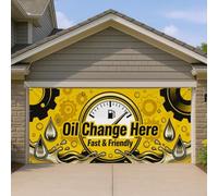 Copertura per porta del garage con cambio olio, decorazioni per garage a tema meccanico giallo, decorazione per interni ed esterni, 390 x 180 cm
