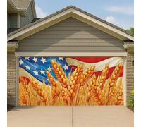 Copertura per porta del garage con campo di grano patriottico, 2,1 x 4,9 m, rustica americana, grande decorazione per garage, per feste all'aperto tutto l'anno, 390 x 180 cm