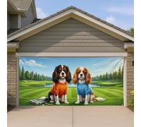 Copertura per porta del garage con cane carino, decorazione per esterni con animali colorati in stile cartone animato, divertente design con animali per primavera ed estate, decorazione per la casa