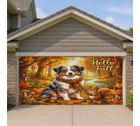 Copertura per porta del garage con cani autunnali, decorazioni autunnali colorate rustiche con animali, decorazione per esterni e interni, perfetta per l'esposizione stagionale della casa, 400 x 180