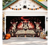 Copertura per porta del garage con cani, fantasioso libro con fiamme mistiche per Halloween, copertura da parete per garage, decorazione per la casa, per cortile, patio, esterno, interno, sfondo per