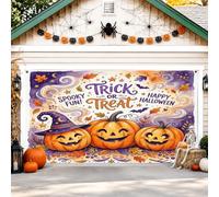 Copertura per porta del garage, con cappello da strega festivo fantasioso ragno per Halloween, sfondo arancione per porta del garage, decorazione per la casa, per cortile, giardino, feste al chiuso e
