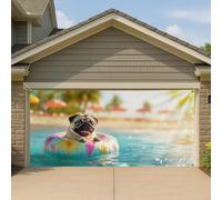 Copertura per porta del garage con carlino estivo da spiaggia, grande decorazione per piscina soleggiata per feste all'aperto, scena di animali non specifica per la stagione, 390 x 180 cm