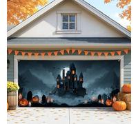 Copertura per porta del garage con castello stregato, decorazioni gotiche scure di Halloween, spettrale decorazione per feste autunnali per interni ed esterni, 2,1 x 2,4 m, 400 x 180 cm