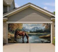 Copertura per porta del garage con cavallo in montagna, opera d'arte panoramica della natura, grande decorazione per porte del garage, decorazione da parete per interni ed esterni tutto l'anno, 390 x