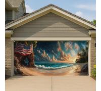 Copertura per porta del garage con cielo patriottico, spiaggia, tramonto, oceano costiero, grandi decorazioni per garage, decorazioni estive per feste all'aperto per il giorno dell'indipendenza, 390 x