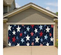 Copertura per porta del garage con cielo stellato patriottico, grande decorazione vintage astratta a stella, decorazione per feste estive all'aperto per il giorno dell'indipendenza 390 x 180 cm
