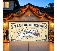 Copertura per porta del garage, con citazione stagionale di cucciolo di | tema calcio, decorazioni per porte del garage, cane che indossa sciarpa, saluto stagionale, display di grande formato
