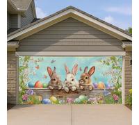 Copertura per porta del garage con coniglietto pasquale, decorazione floreale primaverile, design carino con coniglietto per feste pasquali all'aperto, decorazione stagionale per le vacanze, 400 x 180