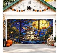 Copertura per porta del garage con coniglio, fantasiosa lanterna festiva con foglie di Halloween, arancione, bandiera per porta del garage, decorazione per la casa, per cortile, patio, esterno