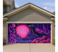Copertura per porta del garage con corvo galattico, opere d'arte cosmica fantasy grandi decorazioni per porte del garage, decorazione a tema spaziale per esterni e interni, design per Halloween e