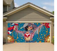 Copertura per porta del garage con cowboy patriottico, grande stile rodeo occidentale, decorazione per feste estive all'aperto, 390 x 180 cm